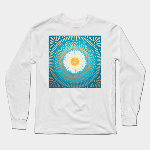 Teal and Gold Mandala Long Sleeve T-Shirt by SoozieWray